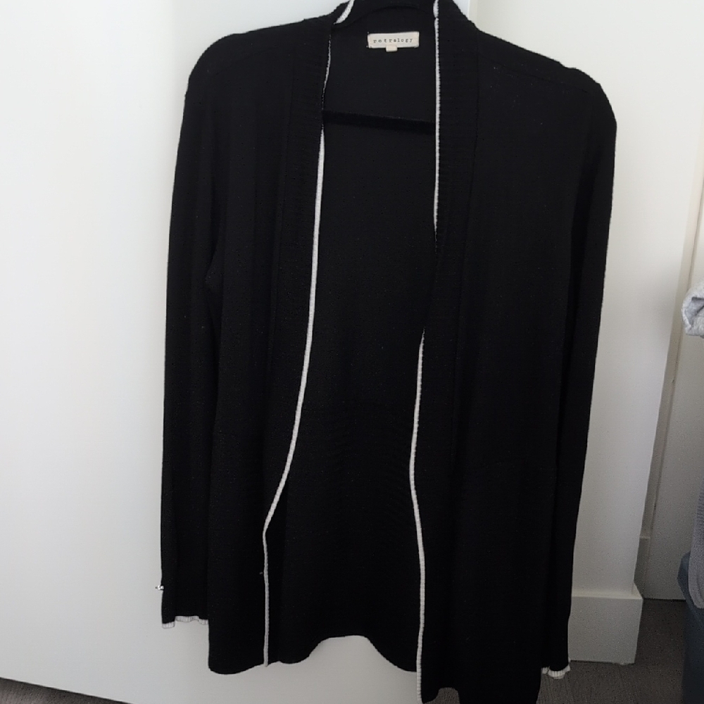 Black Open Cardigan with White Edging